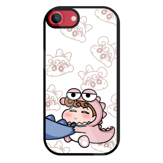 Shinchan Pink Dino Glass Case For Apple iPhone 8