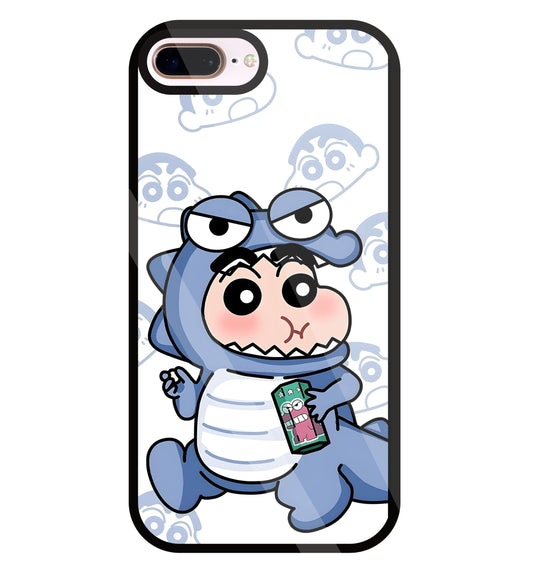 Shinchan Blue Dino Glass Case For Apple iPhone 8 +