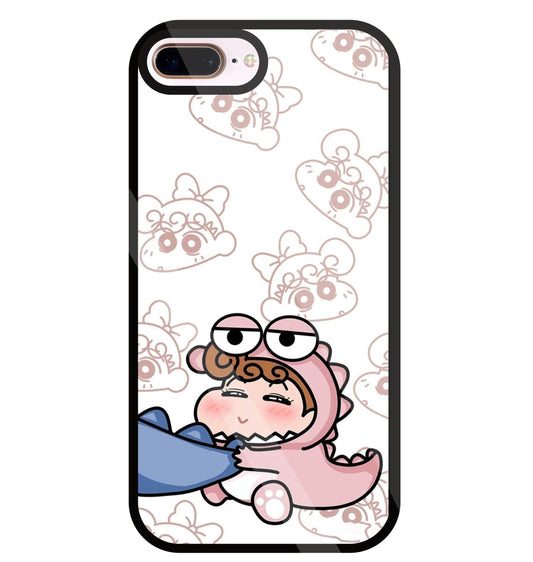 Shinchan Pink Dino Glass Case For Apple iPhone 8 +