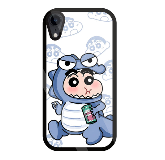 Shinchan Blue Dino Glass Case For Apple iPhone Xr
