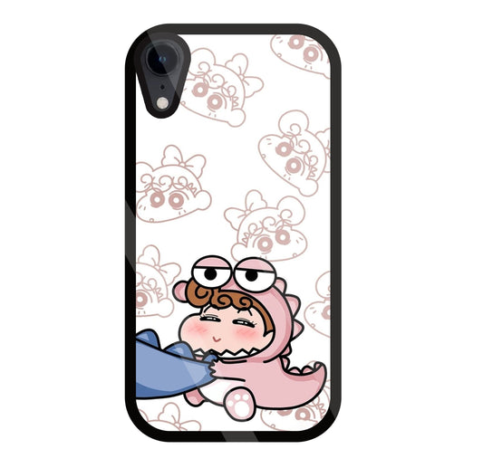 Shinchan Pink Dino Glass Case For Apple iPhone Xr