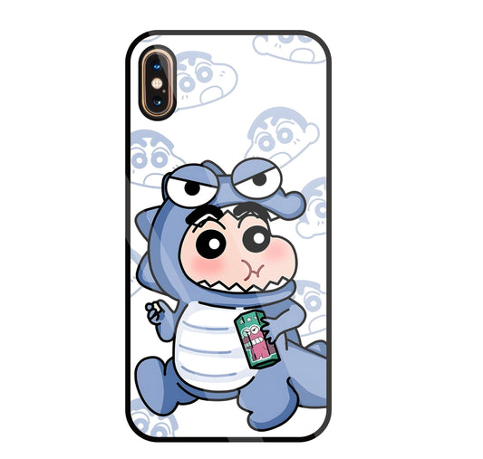 Shinchan Blue Dino Glass Case For Apple iPhone Xs Max