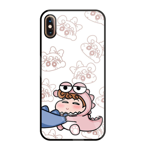 Shinchan Pink Dino Glass Case For Apple iPhone Xs Max