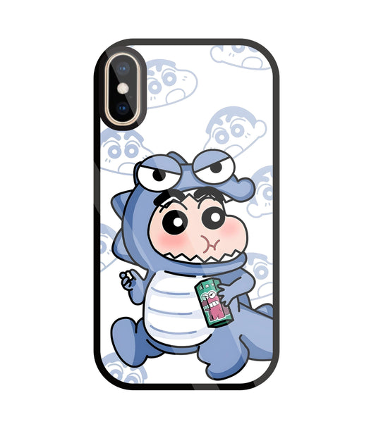Shinchan Blue Dino Glass Case For Apple iPhone Xs