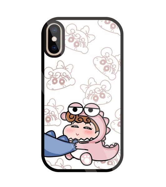 Shinchan Pink Dino Glass Case For Apple iPhone Xs