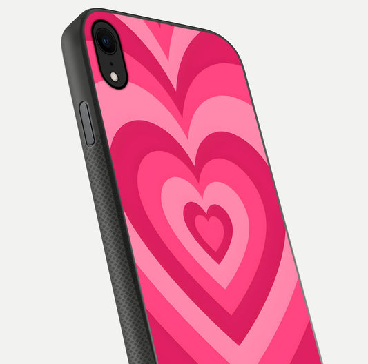 Layered Love Hearts iPhone X glass phone case angled back view highlighting heart artwork and textured grip edges