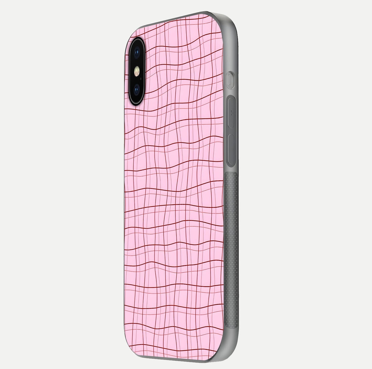 Soft Grid Bliss iPhone X glass phone case side profile view focusing on sleek edges and seamless wrap