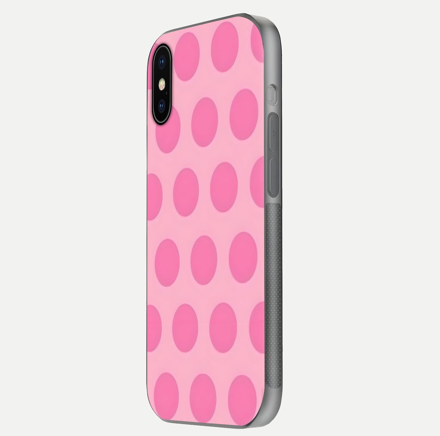 Sweet Dot Dreams iPhone X glass phone case side profile view focusing on sleek edges and seamless wrap