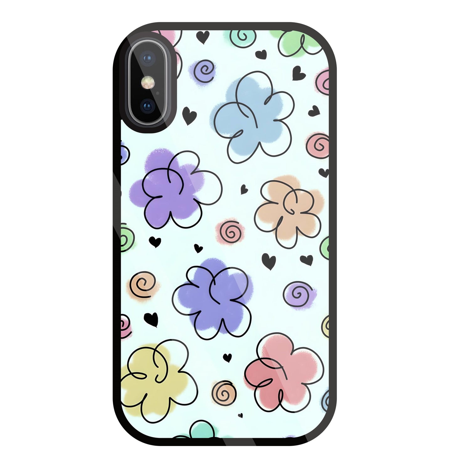 Cute Line Art Flowers Glass Case For Apple iPhone X