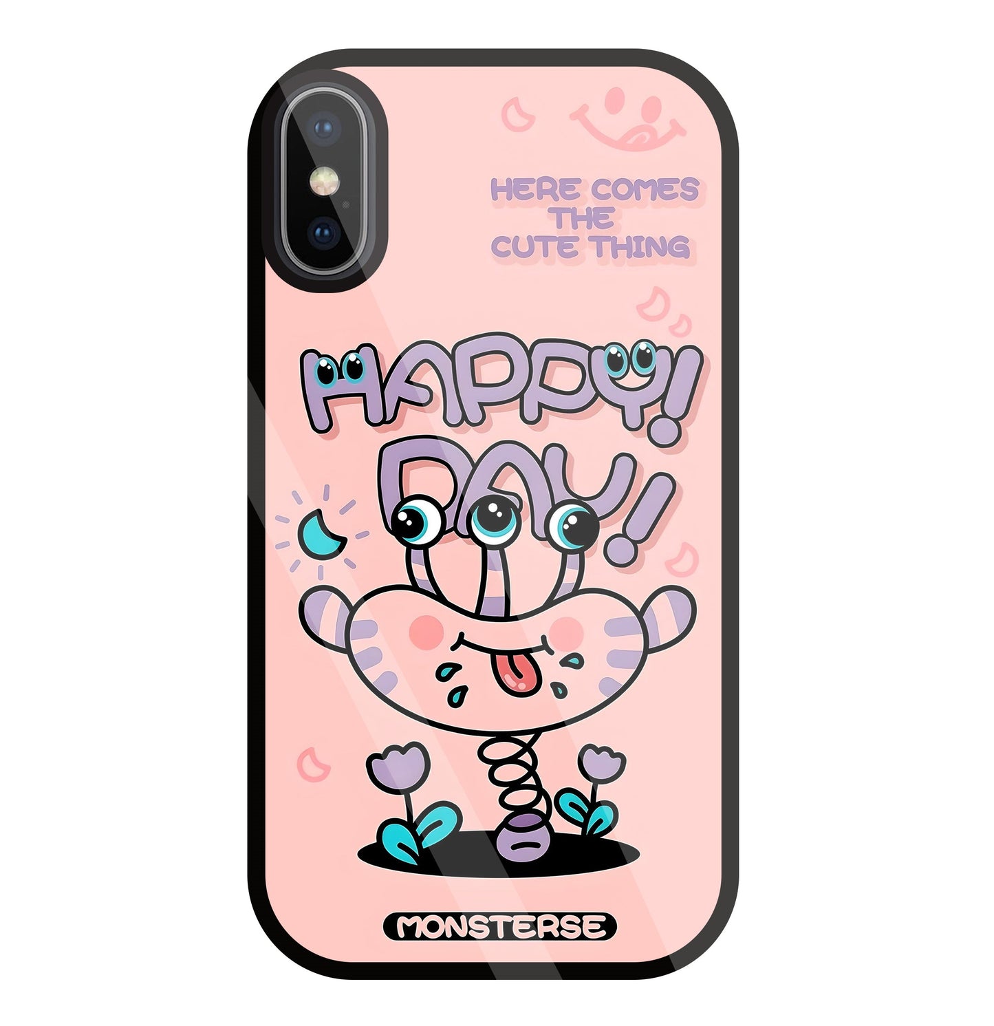 Happy Day Monsterse Pink Glass Case For Apple iPhone X
