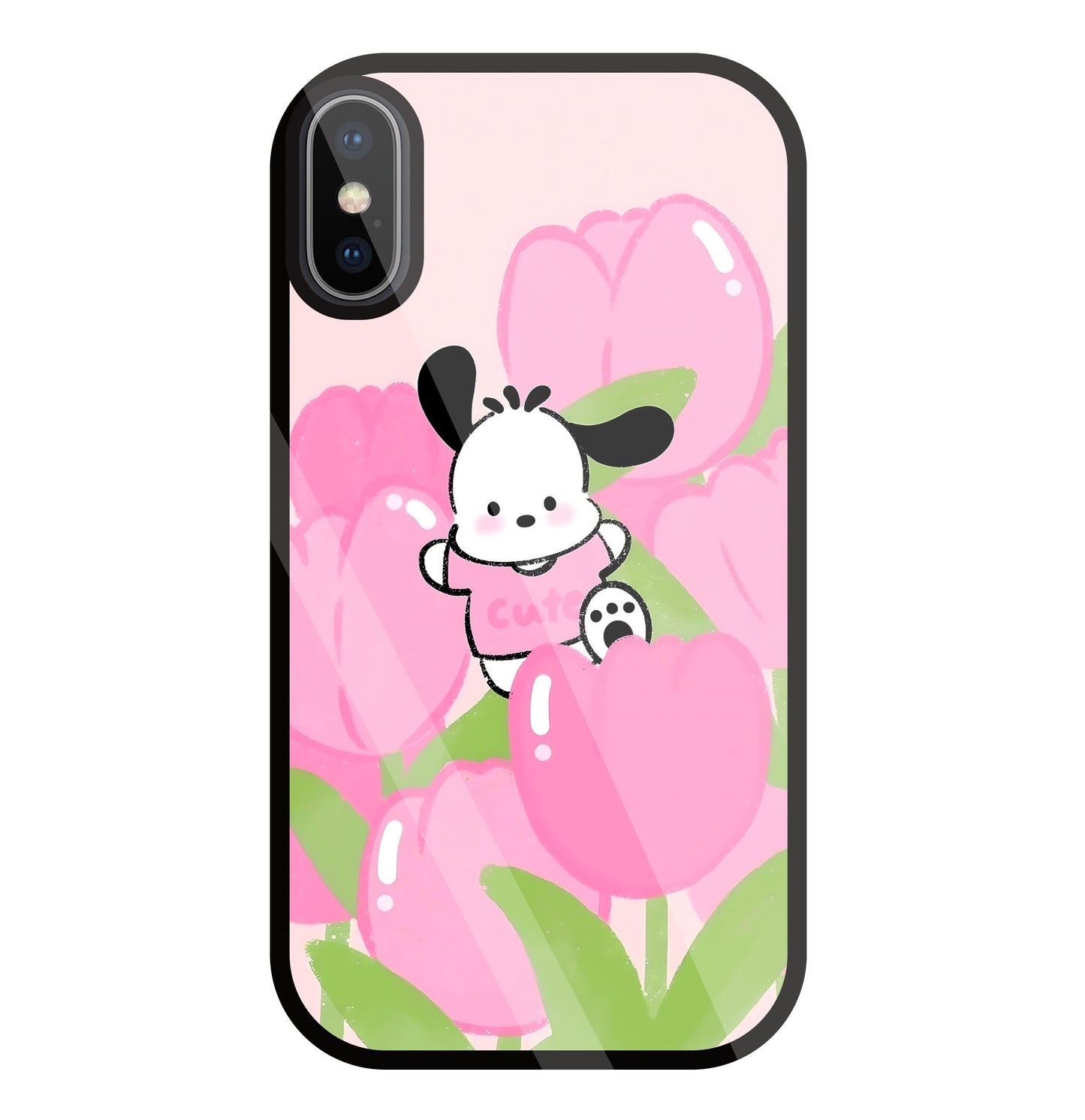 Pochacco Puppy And Rose Glass Case For Apple iPhone X