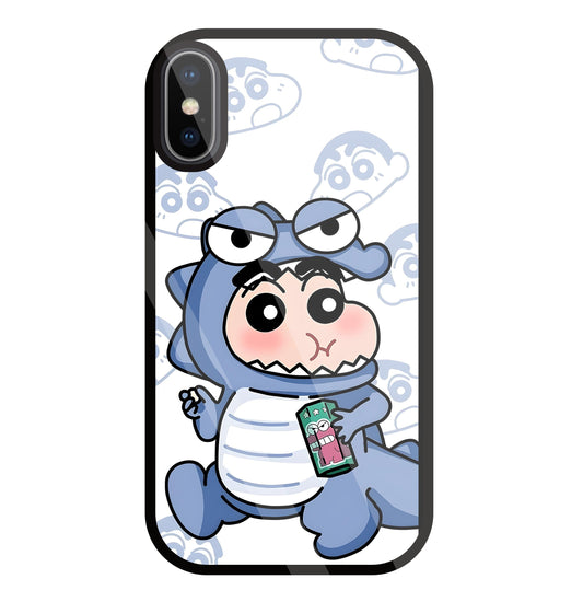 Shinchan Blue Dino Glass Case For Apple iPhone X
