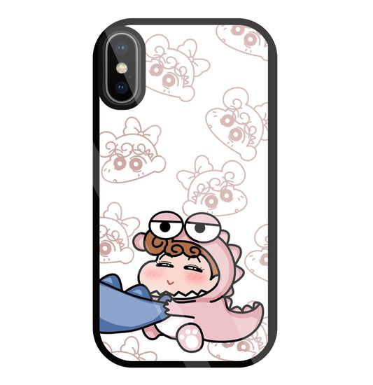 Shinchan Pink Dino Glass Case For Apple iPhone X