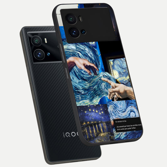 Aesthetic Vando Hands phone case For iQOO 9 Pro showing premium glass back cover with detailed artwork