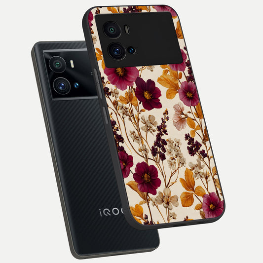 Autumn Wine Bloom phone case For iQOO 9 Pro showing premium glass back cover with detailed artwork