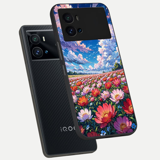 Blossom Sky Field phone case For iQOO 9 Pro showing premium glass back cover with detailed artwork