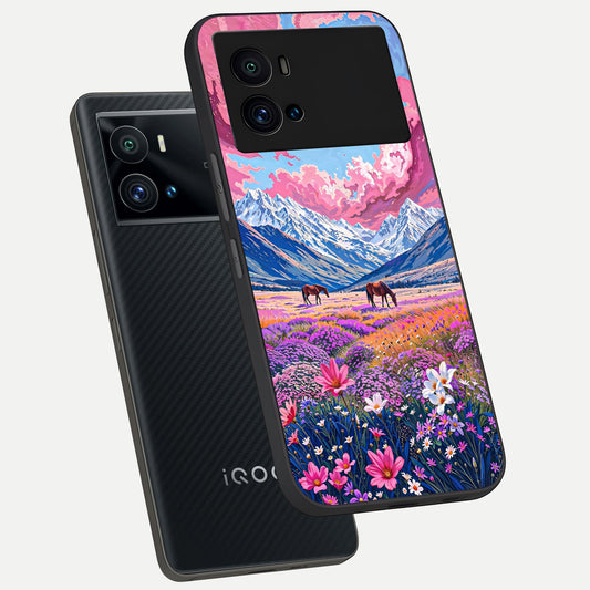 Blossom Valley Dream phone case For iQOO 9 Pro showing premium glass back cover with detailed artwork