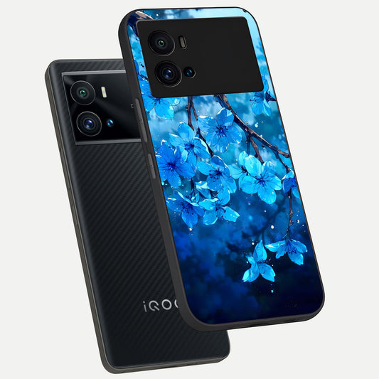 Blue Blossoms Branch phone case For iQOO 9 Pro showing premium glass back cover with detailed artwork