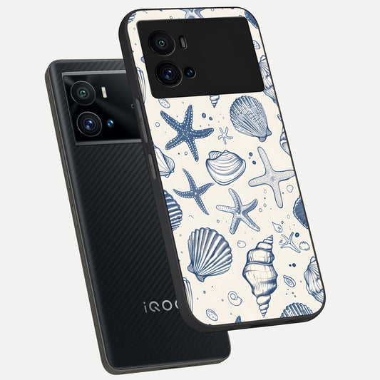 Blue Ocean Outline phone case For iQOO 9 Pro showing premium glass back cover with detailed artwork