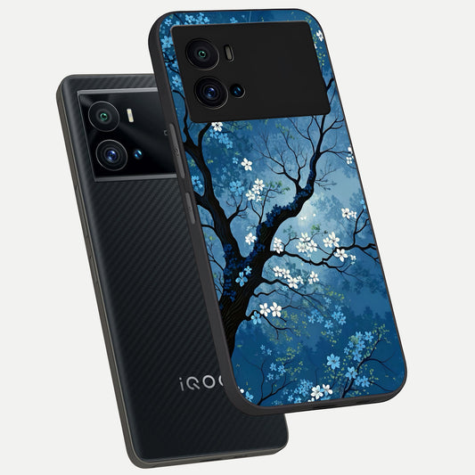 Blue Tree Serenity phone case For iQOO 9 Pro showing premium glass back cover with detailed artwork
