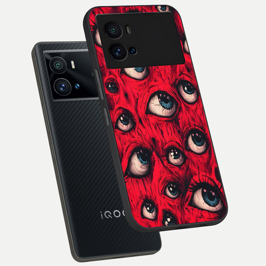 Red Eyes Pattern phone case For iQOO 9 Pro showing premium glass back cover with detailed artwork