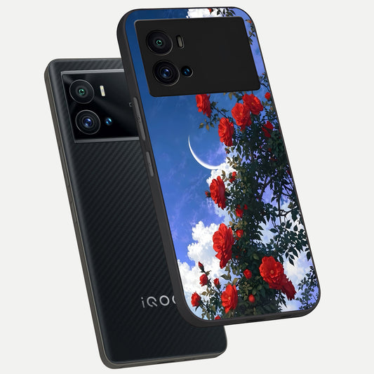 Rose Drift Flowers phone case For iQOO 9 Pro showing premium glass back cover with detailed artwork