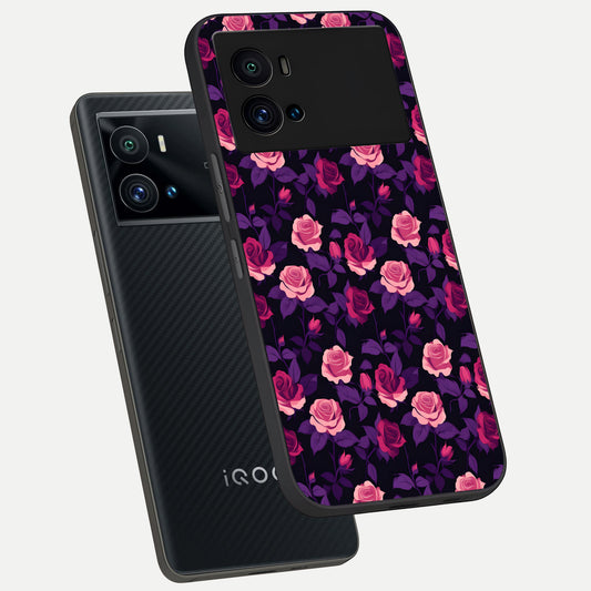 Rose Garden Twilight phone case For iQOO 9 Pro showing premium glass back cover with detailed artwork