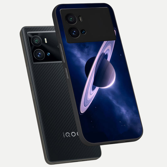 Saturn Ring Mystique phone case For iQOO 9 Pro showing premium glass back cover with detailed artwork