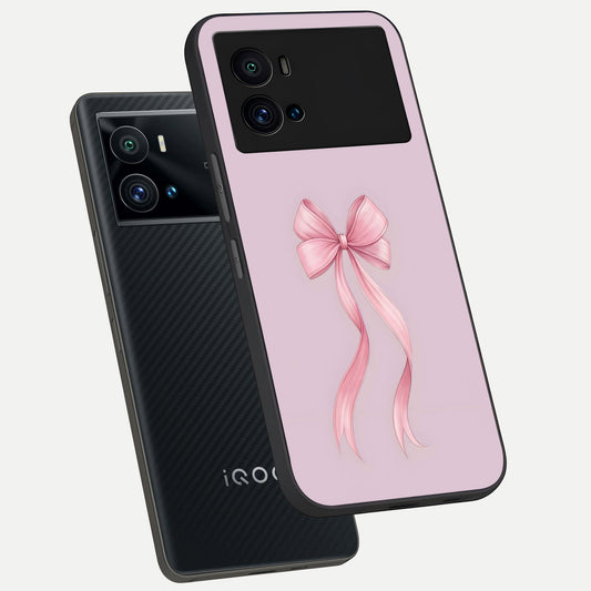 Soft Blush Bow phone case For iQOO 9 Pro showing premium glass back cover with detailed artwork