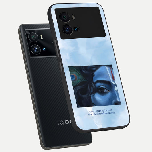 Spiritual Krishna phone case For iQOO 9 Pro showing premium glass back cover with detailed artwork