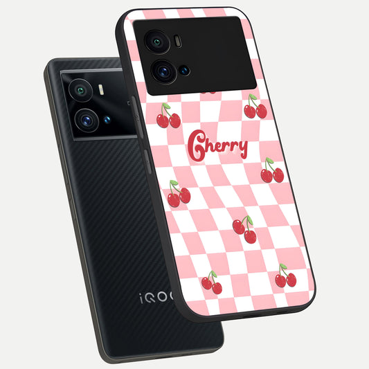 Sweet Cherry Vibes phone case For iQOO 9 Pro showing premium glass back cover with detailed artwork
