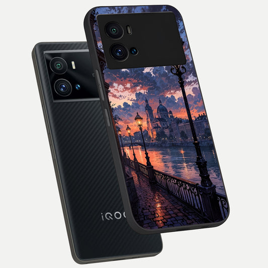 Twilight River Lights phone case For iQOO 9 Pro showing premium glass back cover with detailed artwork