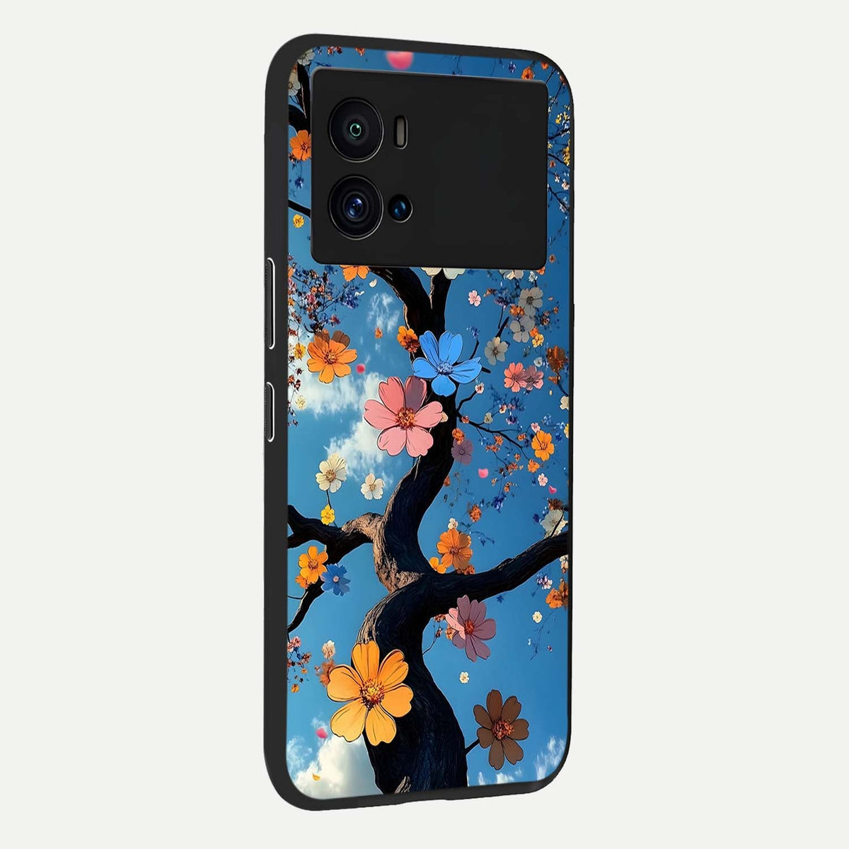 Blossom Dream Sky back cover For iQOO 9 Pro slim fit glass case with vibrant aesthetic design