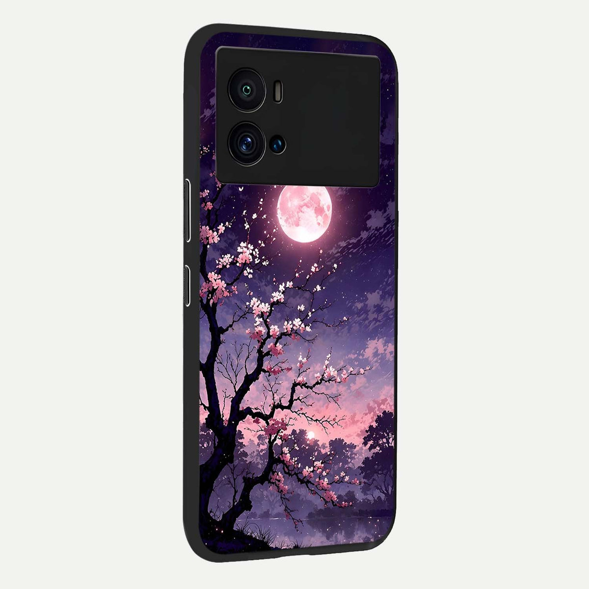 Blossom Pink Moon back cover For iQOO 9 Pro slim fit glass case with vibrant aesthetic design