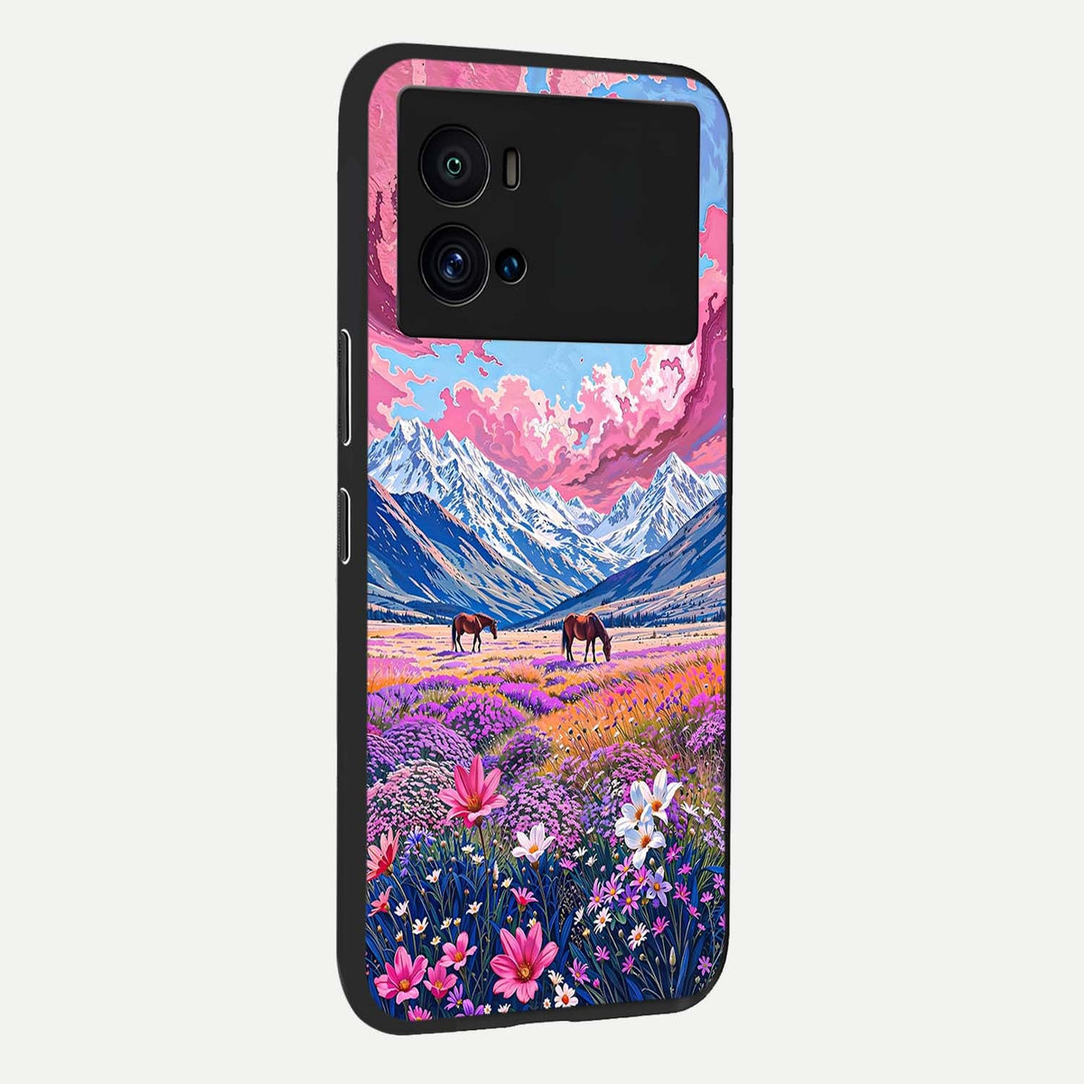 Blossom Valley Dream back cover For iQOO 9 Pro slim fit glass case with vibrant aesthetic design