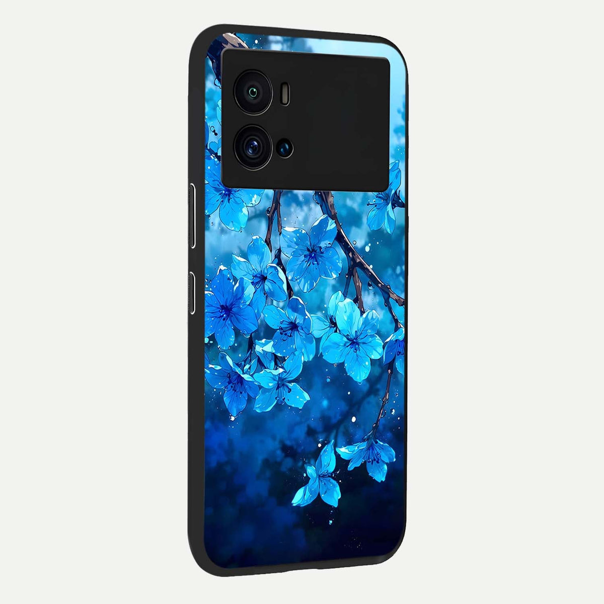 Blue Blossoms Branch back cover For iQOO 9 Pro slim fit glass case with vibrant aesthetic design