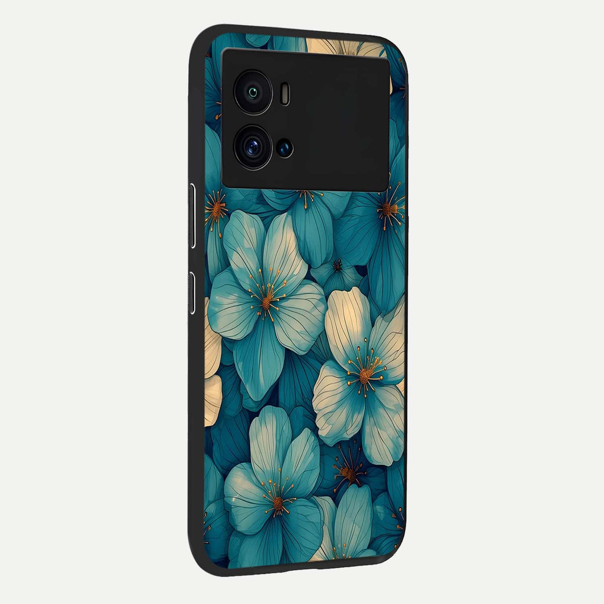 Blue Shade Floral back cover For iQOO 9 Pro slim fit glass case with vibrant aesthetic design