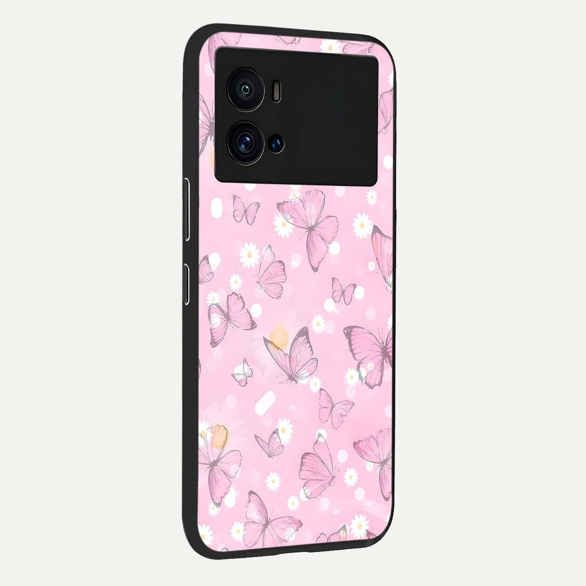 Blush Butterfly Garden back cover For iQOO 9 Pro slim fit glass case with vibrant aesthetic design
