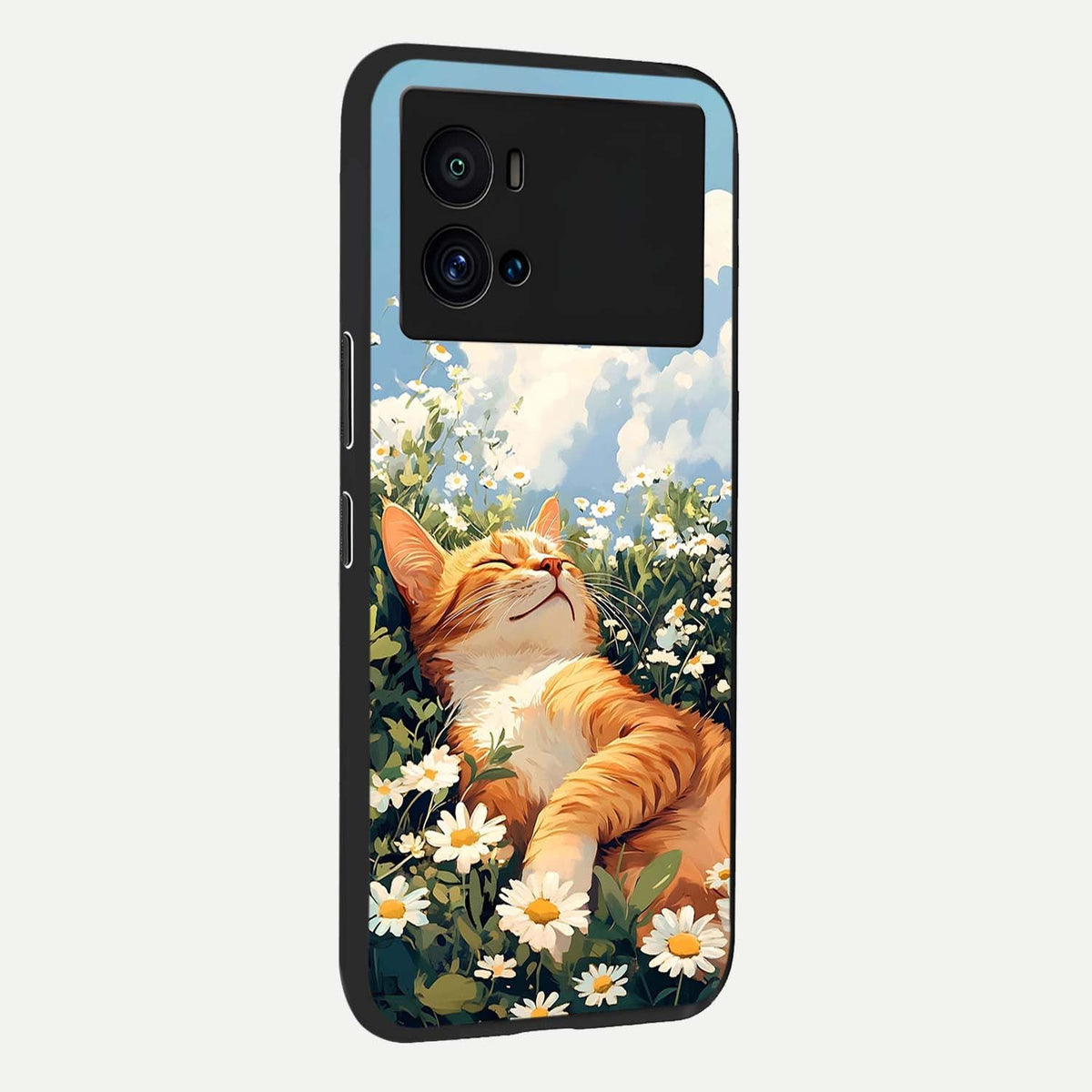 Cat And Flowers View back cover For iQOO 9 Pro slim fit glass case with vibrant aesthetic design