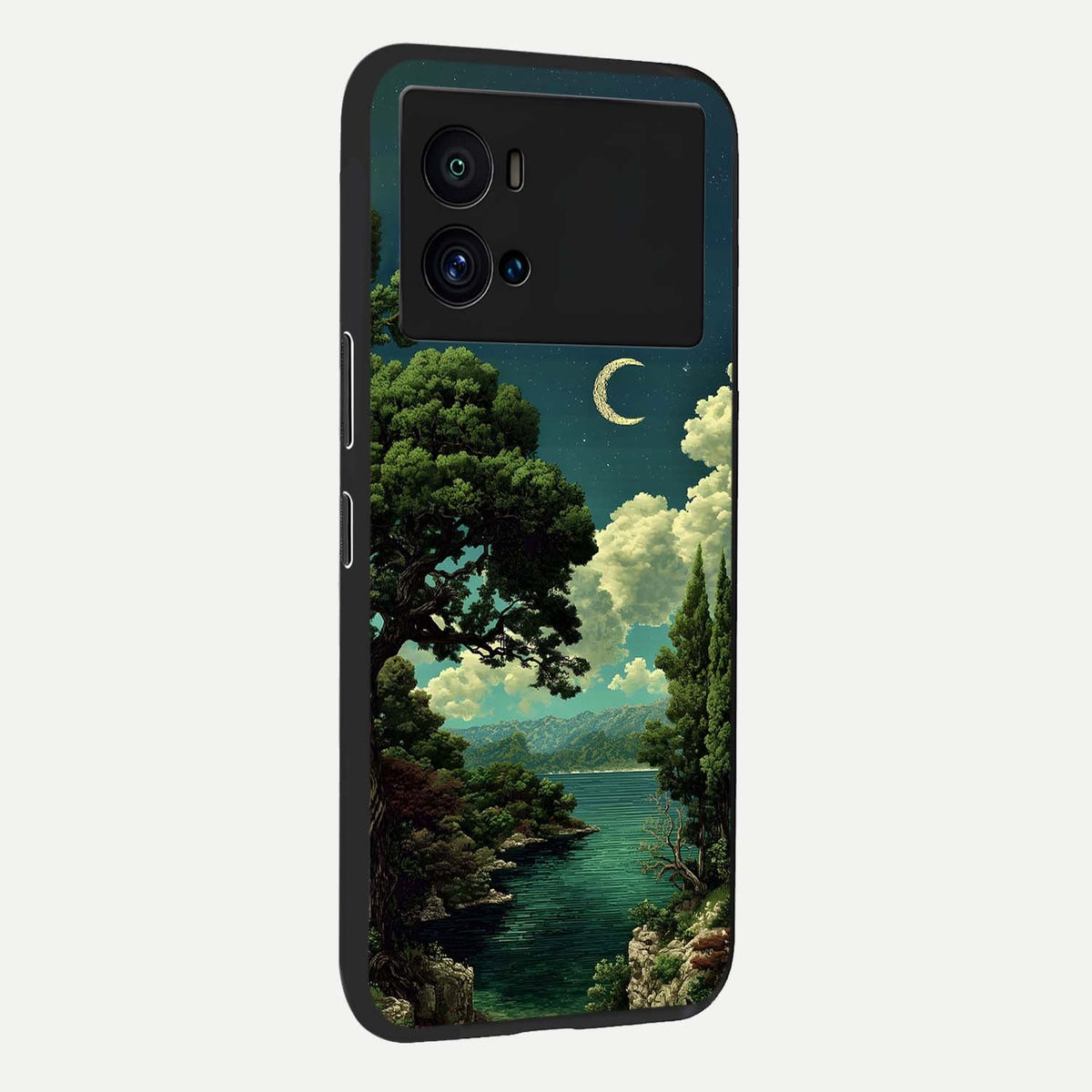 Celestial Lake Peace back cover For iQOO 9 Pro slim fit glass case with vibrant aesthetic design