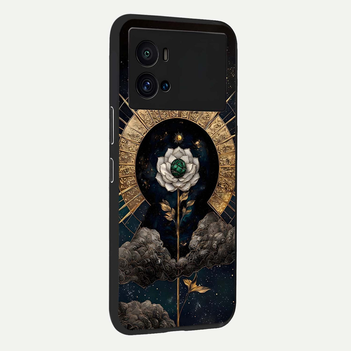 Celestial Lotus Morang back cover For iQOO 9 Pro slim fit glass case with vibrant aesthetic design