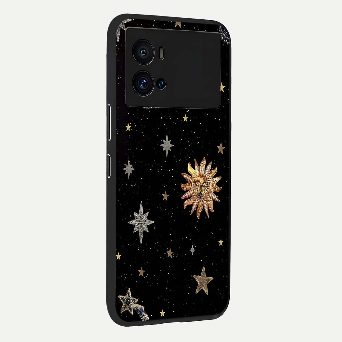 Celestial Moon With Stars back cover For iQOO 9 Pro slim fit glass case with vibrant aesthetic design