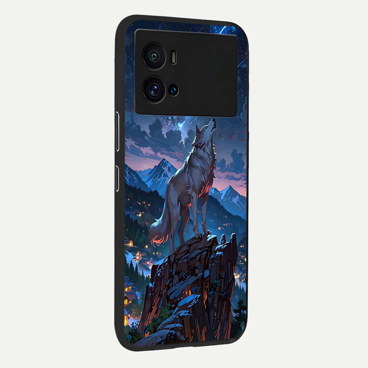 Celestial Wolf Howl back cover For iQOO 9 Pro slim fit glass case with vibrant aesthetic design