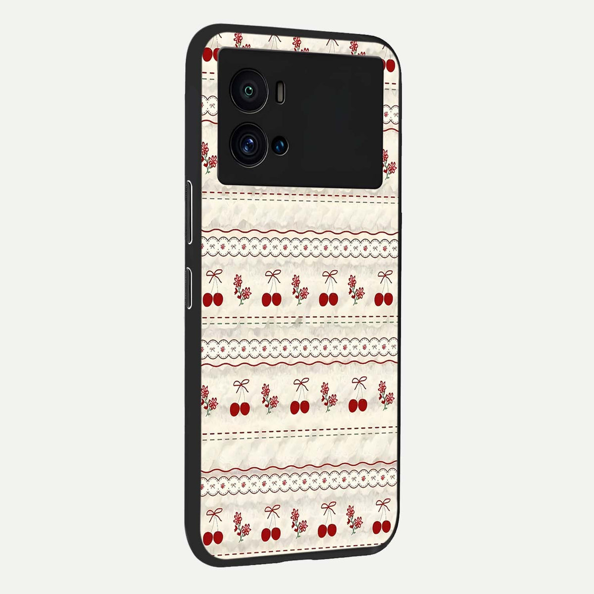 Cherry Bloom Charm back cover For iQOO 9 Pro slim fit glass case with vibrant aesthetic design
