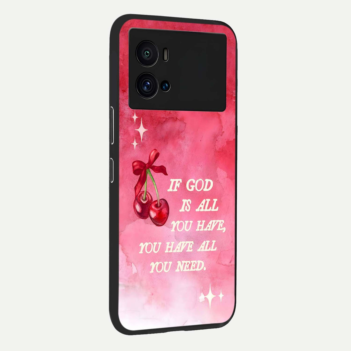 Cherry Quote back cover For iQOO 9 Pro slim fit glass case with vibrant aesthetic design