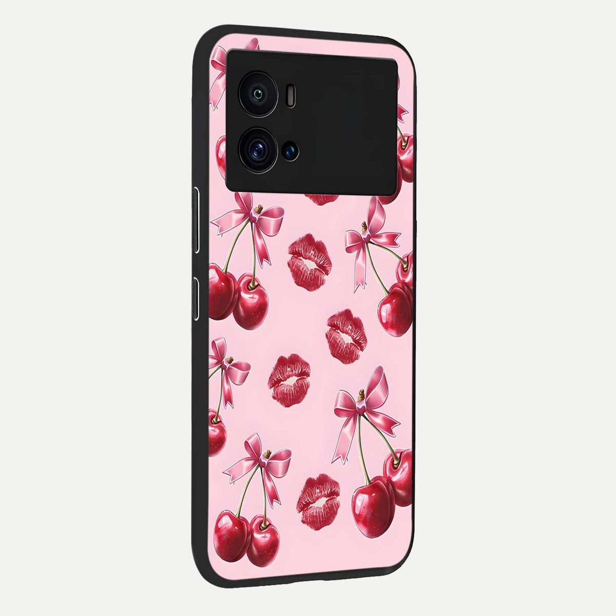 Cherry With Lips back cover For iQOO 9 Pro slim fit glass case with vibrant aesthetic design