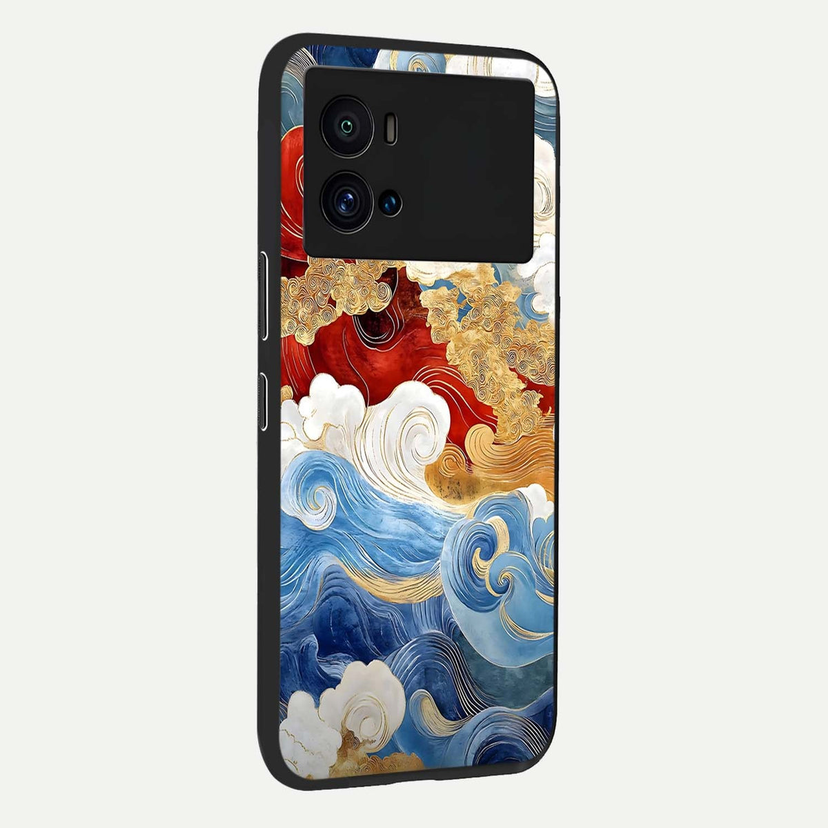 Colored Waves back cover For iQOO 9 Pro slim fit glass case with vibrant aesthetic design