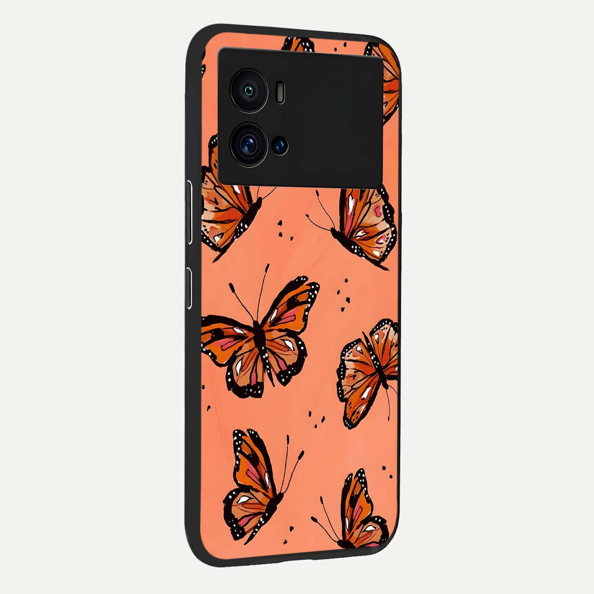 Coral Wing Butterfly back cover For iQOO 9 Pro slim fit glass case with vibrant aesthetic design