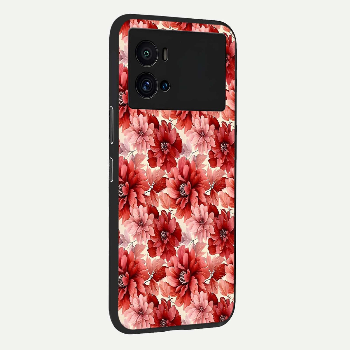 Crimson Love Petals back cover For iQOO 9 Pro slim fit glass case with vibrant aesthetic design