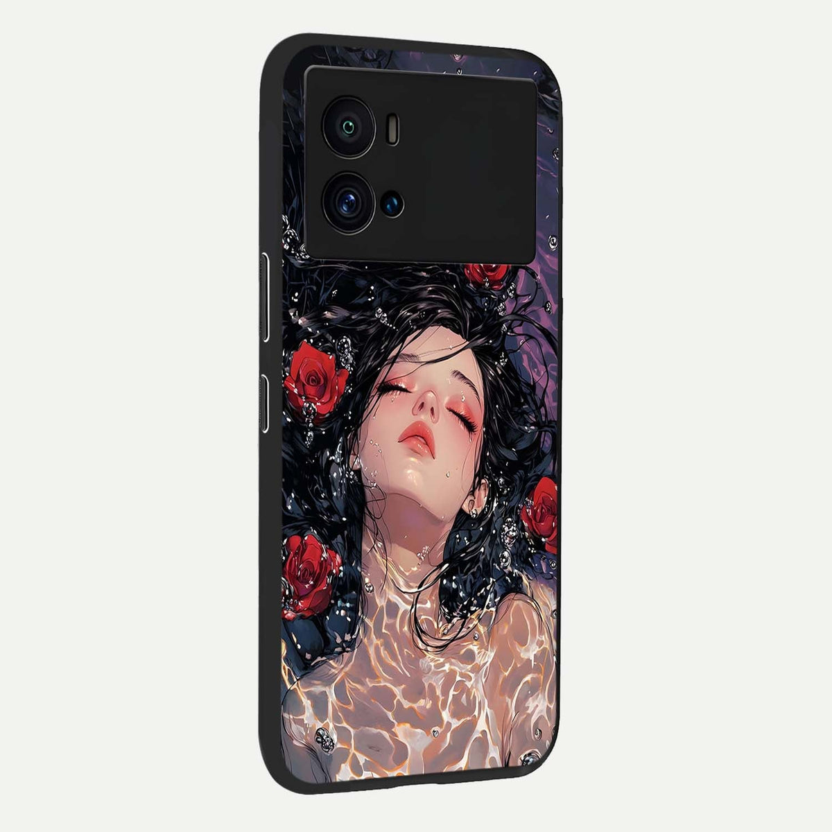 Crimson Rose Serenity back cover For iQOO 9 Pro slim fit glass case with vibrant aesthetic design